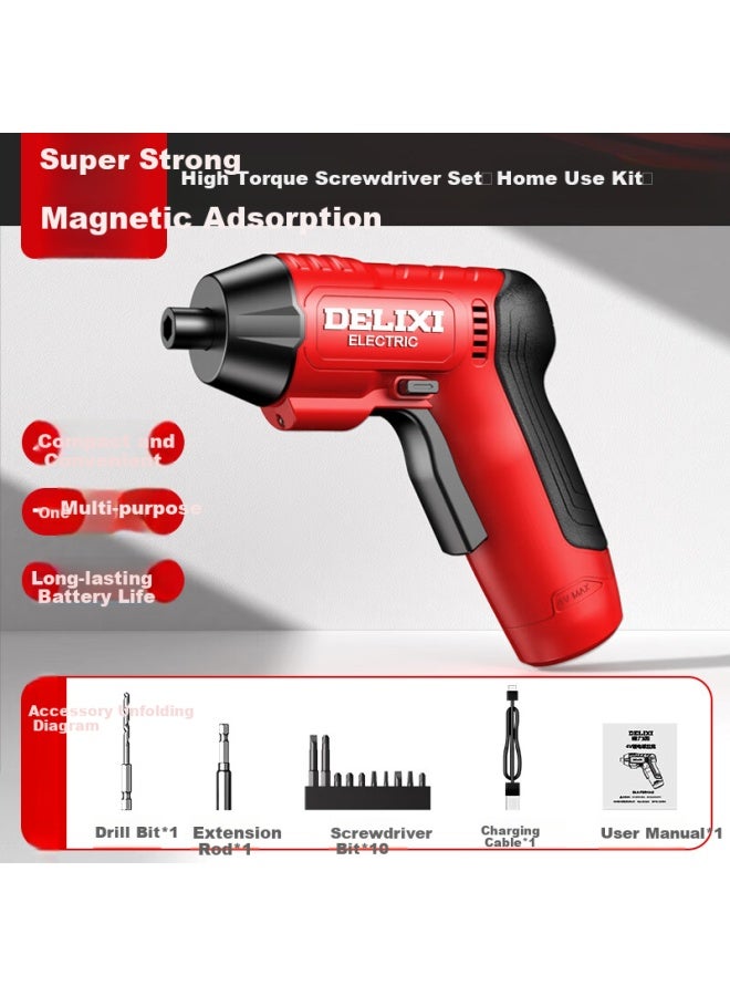 Delixi Delis Electric Screwdriver Rechargeable Small Household Set Strong Magnetic Screwdriver Batch Multifunctional Electric Screwdriver - Image 1