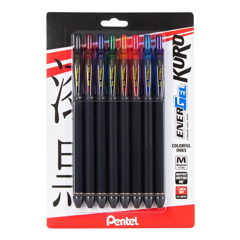 Pentel قلم جل سائل بنتل إنرجل كورو، (0.7 مم)، خط متوسط، حبر متنوع، عبوة من 8 (BL437R1BP8M) - Image 1