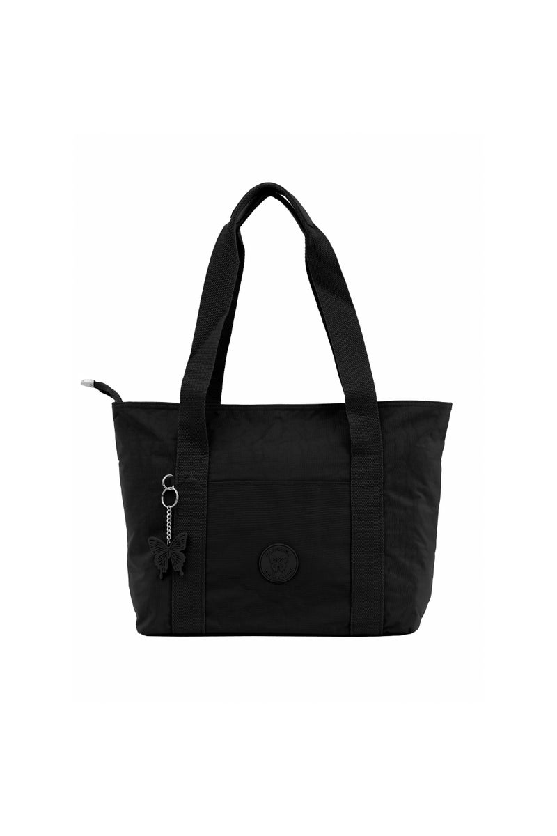 CAPRICE COLLECTION Versatile Large Shoulder Bag – Water-Resistant Nylon Handbag with Front Pocket, Luggage Strap, Multi Compartments, & Shoulder Strap – Lightweight Daily & Travel Bag, Black - Image 1
