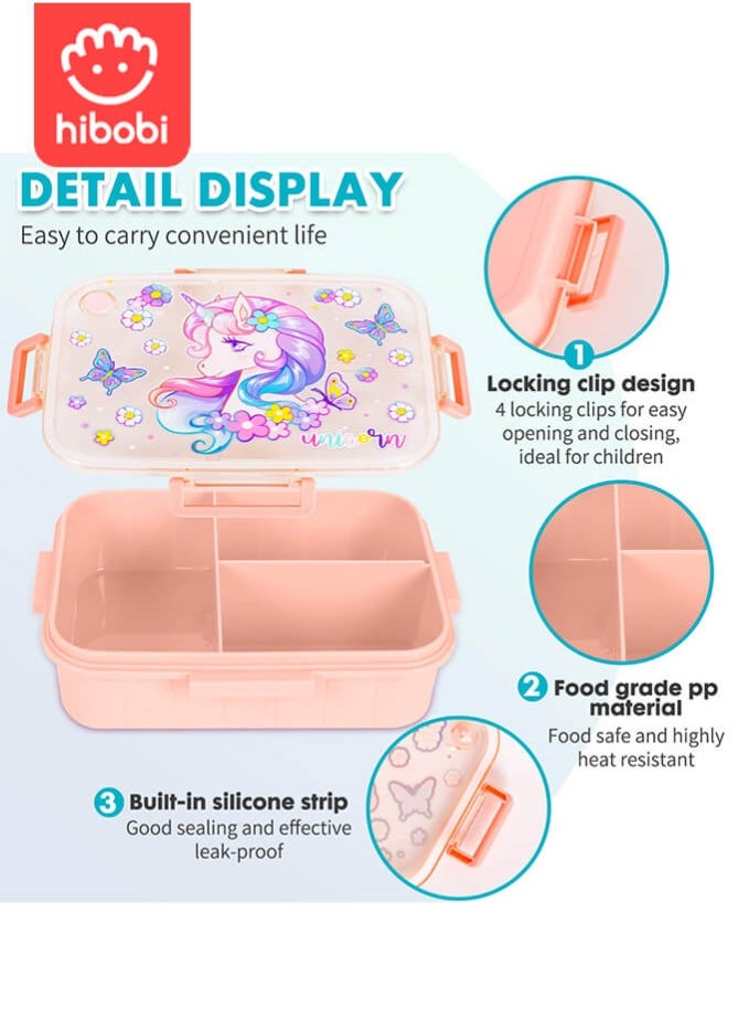 hibobi Leakproof Lunch Box for Girls with Unicorn, 3-Compartment Food Container, Easy to Open, Safe Material – Bento-Style Lunchbox with Gift Packaging for School & Travel  - Image 3