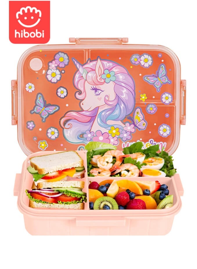 hibobi Leakproof Lunch Box for Girls with Unicorn, 3-Compartment Food Container, Easy to Open, Safe Material – Bento-Style Lunchbox with Gift Packaging for School & Travel  - Image 1