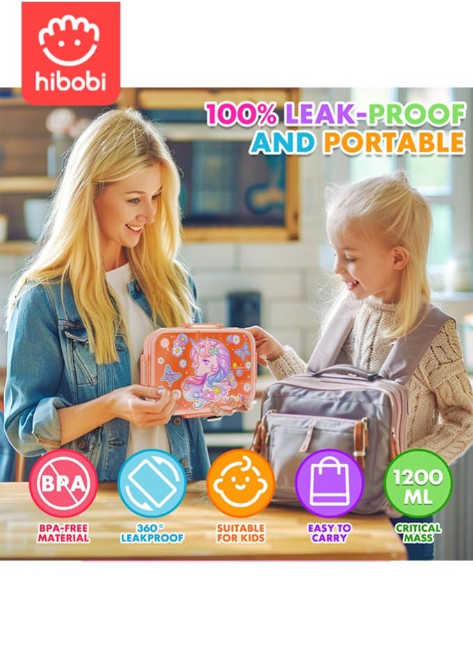 hibobi Leakproof Lunch Box for Girls with Unicorn, 3-Compartment Food Container, Easy to Open, Safe Material – Bento-Style Lunchbox with Gift Packaging for School & Travel  - Image 5