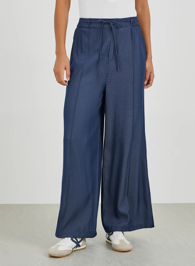 ستايلي Styli Elasticated Waistband Wide Leg Jeans with Drawstring