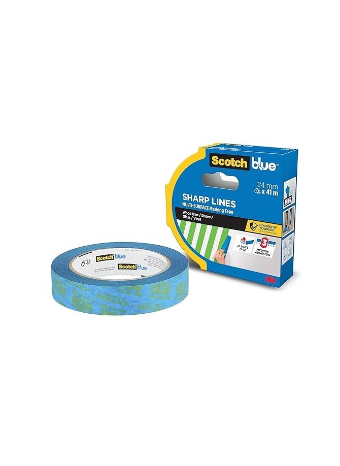 Scotch  ScotchBlue Advanced 2093 UK Sharp Lines Enhanced Masking Tape for Skirting Boards Doors Windows or Vinyl, Blue, 24mm  - Image 1
