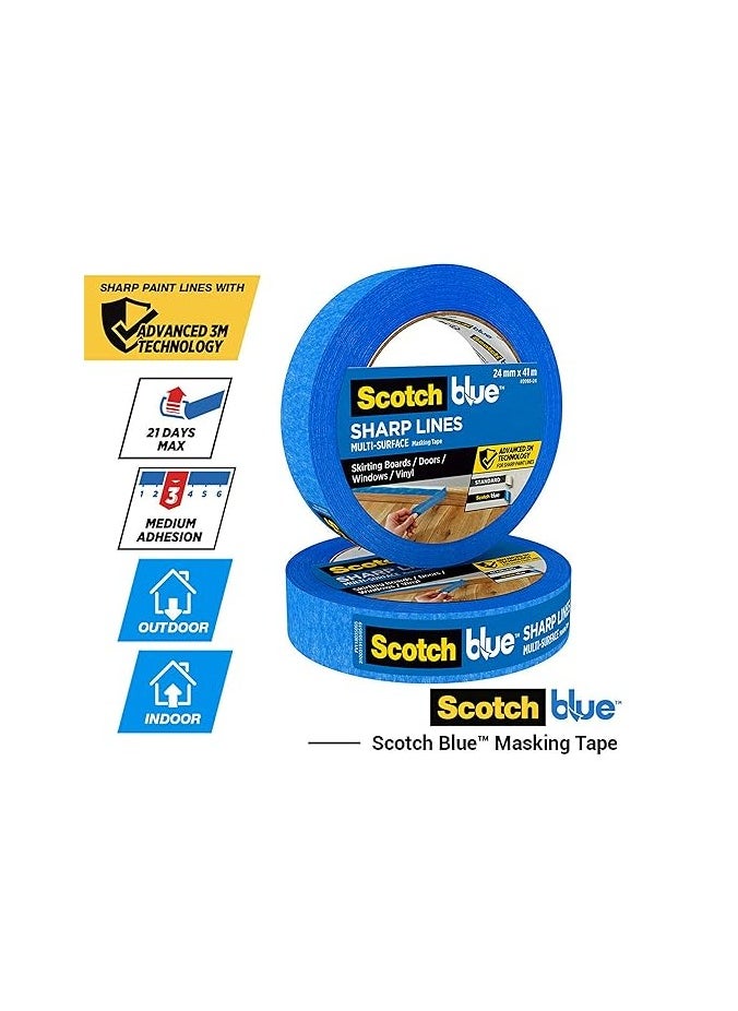 Scotch  ScotchBlue Advanced 2093 UK Sharp Lines Enhanced Masking Tape for Skirting Boards Doors Windows or Vinyl, Blue, 24mm  - Image 3