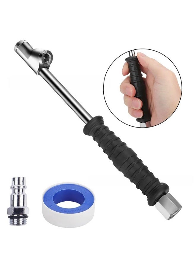 Generic 1/4" FNPT Dual Head Air Chuck - 12" Extended Reach, 2-Way Brass Tire Inflator Air Compressor Attachments with Rubber Handle - Air Chuck Quick Connect Plug for Semi, RV, Truck Dually Tir  - Image 1