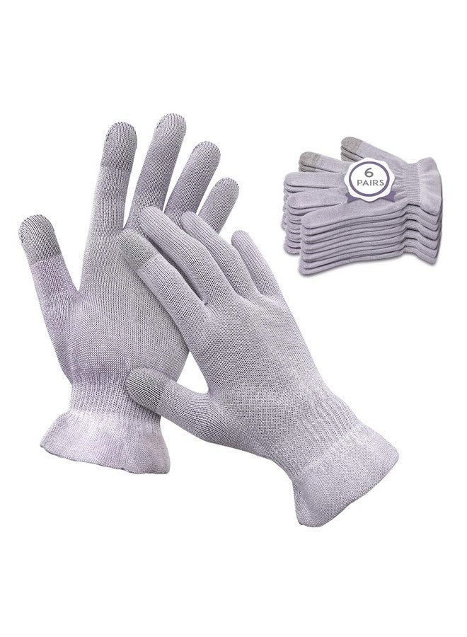 MIG4U Moisturizing Beauty Gloves Touchscreen Overnight Sleeping Glove for Women Dry Hands, Nighttime Lotion, Eczema, SPA, Cosmetic Treatment, Grey Purple 6 Pairs Size s/m - Image 1