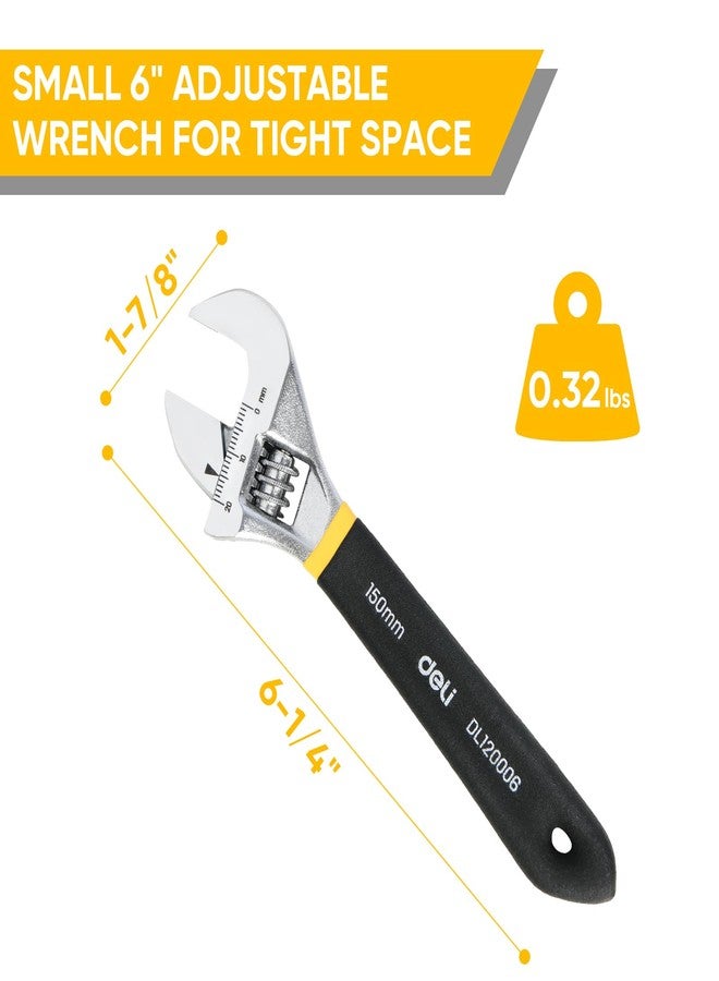 deli 6" Adjustable Wrench Heavy-Duty Chrome Anti-Slip Grip, Smooth-Jaw, Cr-V Steel, Wide Opening for Plumbing & DIY - Image 3