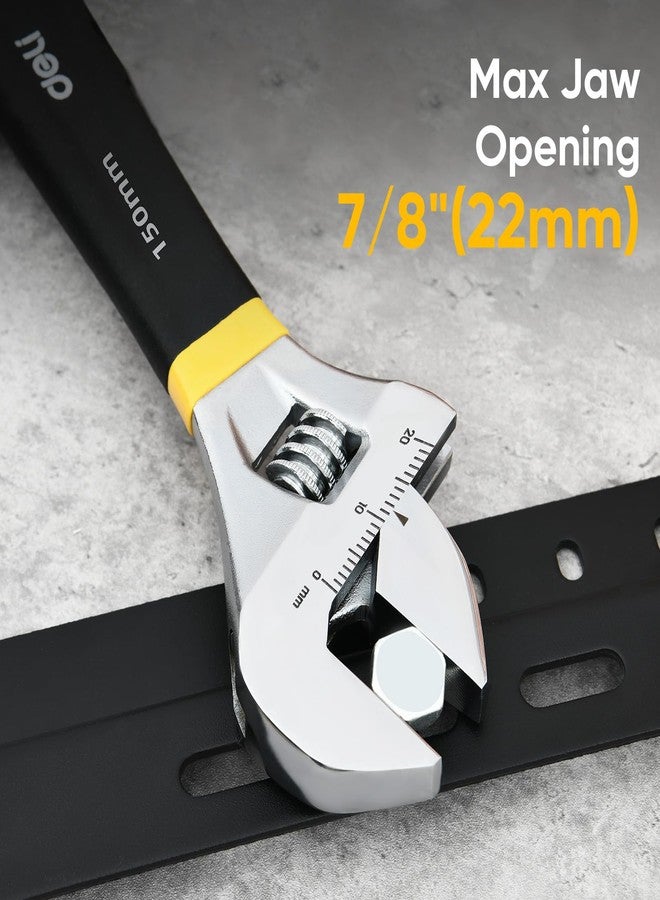 deli 6" Adjustable Wrench Heavy-Duty Chrome Anti-Slip Grip, Smooth-Jaw, Cr-V Steel, Wide Opening for Plumbing & DIY - Image 2