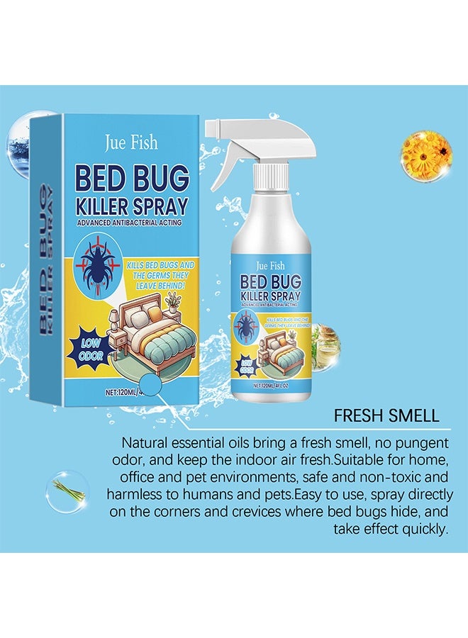 JUE-FISH 120ml Bed Bugs Killer Spray, Low Odor Roach & Fly Killer Spray, Plant-Based Actives Kill Insects & Bugs On Contact, Non-Greasy, Repellent Indoor Flea Moth Bugs Bed Bugs, No Stains, Fresh Scent - Image 5