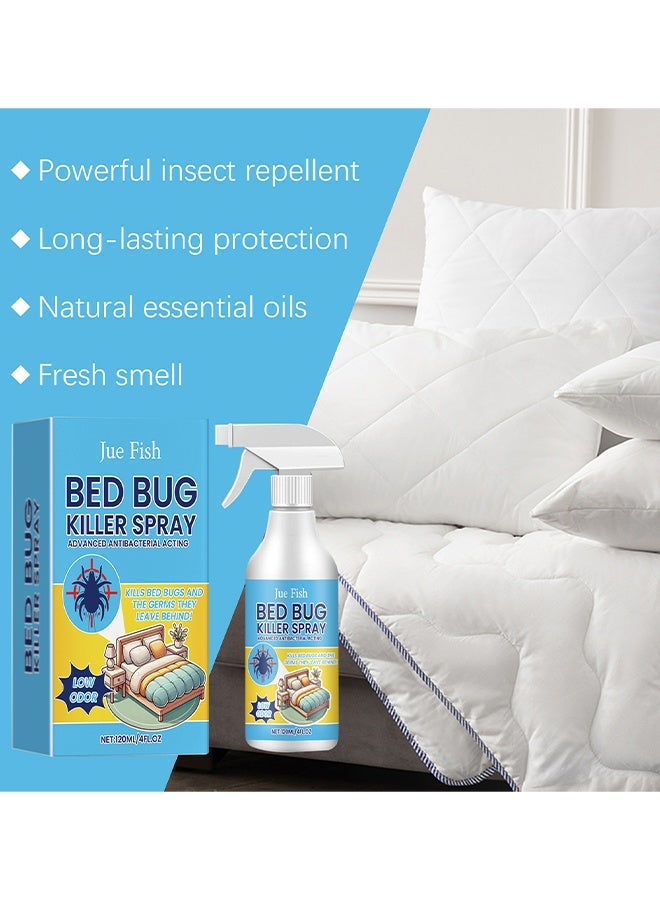 JUE-FISH 120ml Bed Bugs Killer Spray, Low Odor Roach & Fly Killer Spray, Plant-Based Actives Kill Insects & Bugs On Contact, Non-Greasy, Repellent Indoor Flea Moth Bugs Bed Bugs, No Stains, Fresh Scent - Image 2