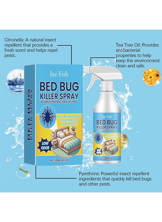 JUE-FISH 120ml Bed Bugs Killer Spray, Low Odor Roach & Fly Killer Spray, Plant-Based Actives Kill Insects & Bugs On Contact, Non-Greasy, Repellent Indoor Flea Moth Bugs Bed Bugs, No Stains, Fresh Scent - Image 4