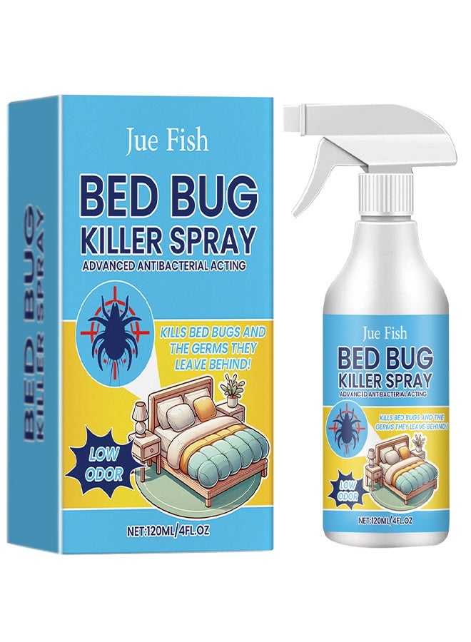 JUE-FISH 120ml Bed Bugs Killer Spray, Low Odor Roach & Fly Killer Spray, Plant-Based Actives Kill Insects & Bugs On Contact, Non-Greasy, Repellent Indoor Flea Moth Bugs Bed Bugs, No Stains, Fresh Scent - Image 1