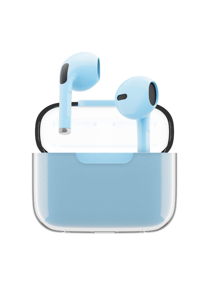 JUICE Airphones Wireless Earbuds, Stylish Design Earphones, Tiny, Lightweight Comfort, Smart Noise Cancelling, Clear Sound, IPX4, Touch Control, Bluetooth 5, 20Hours Playtime, 10m Range - Blue - Image 1