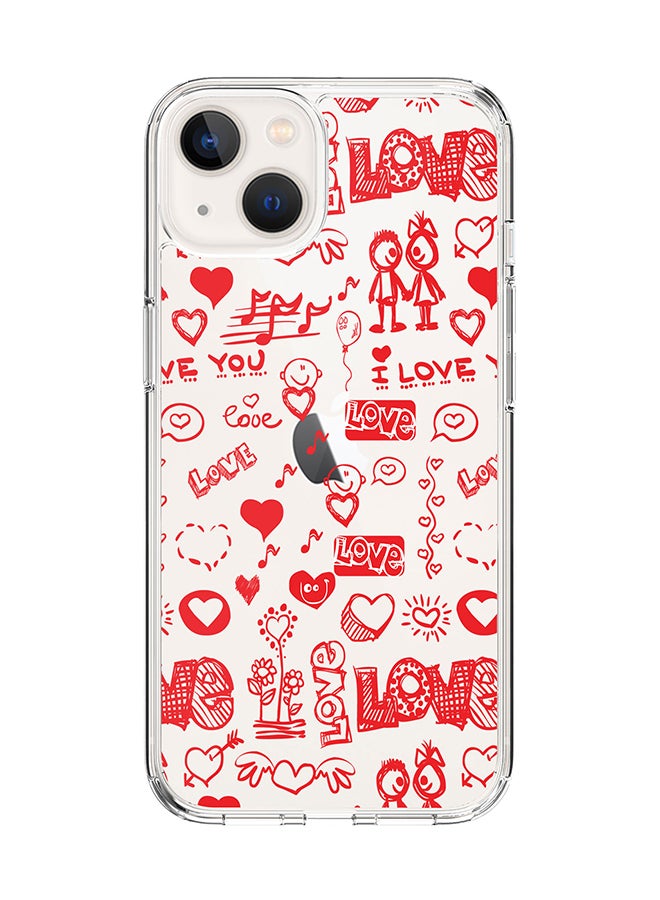 Classic Clear for Apple iPhone 14 Case Hybrid Soft Cover Flexible Edges Anti Drop TPU PC Gel Thin Transparent Cover [ Designed for Apple iPhone 14 ] - Love Doodle