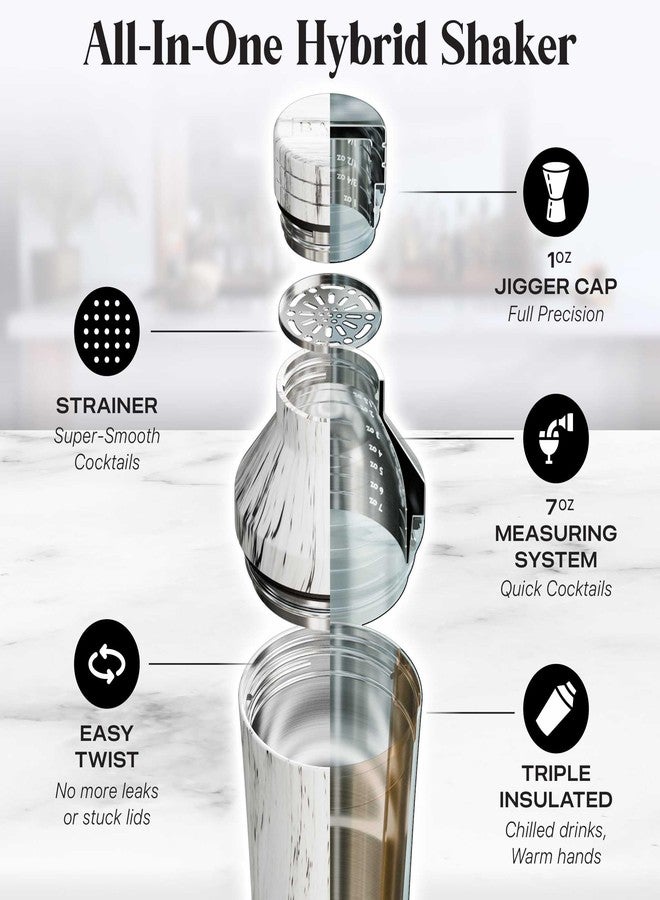 Bare Barrel Insulated Cocktail Shaker | Double Walled Stainless Steel | Martini Shaker for Home Bar Bartending | Built-in Drink Measurement System & Strainer, Travel Bag, 35 Recipes | Gift Set (Marble) - Image 4