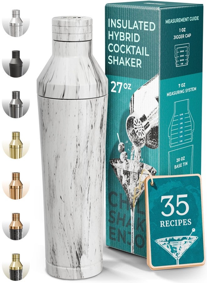Bare Barrel Insulated Cocktail Shaker | Double Walled Stainless Steel | Martini Shaker for Home Bar Bartending | Built-in Drink Measurement System & Strainer, Travel Bag, 35 Recipes | Gift Set (Marble) - Image 1