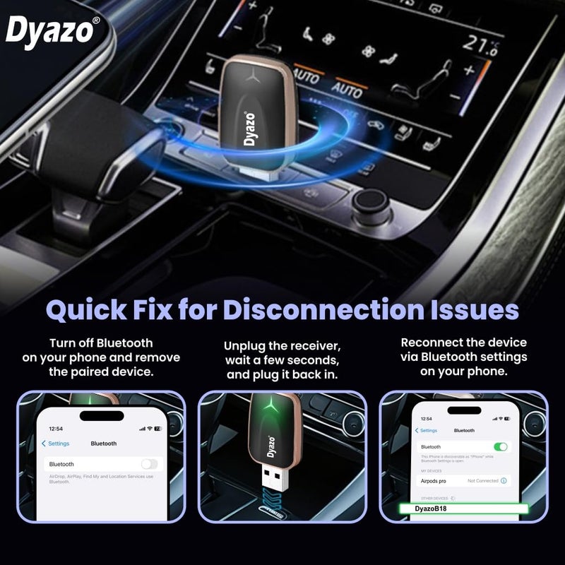 Dyazo 2-in-1 Wireless Car Adapter for Apple CarPlay & Android Auto | Plug & Play Bluetooth Connection | Converts Wired System to Wireless | Fast Stable Performance | Compatible with iOS & Android - Image 5