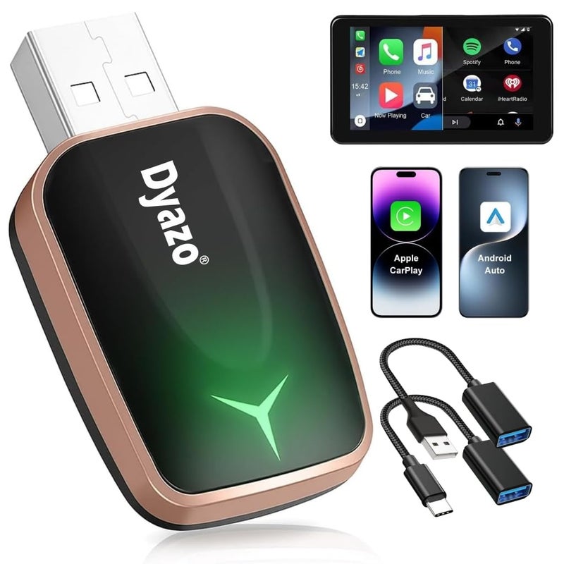 Dyazo 2-in-1 Wireless Car Adapter for Apple CarPlay & Android Auto | Plug & Play Bluetooth Connection | Converts Wired System to Wireless | Fast Stable Performance | Compatible with iOS & Android - Image 1