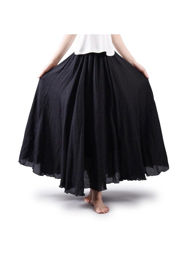 OCHENTA Women's Elastic Waist Flowing Bohemian Cotton Long Maxi Skirt for Summer Beach Holiday, Black, S - Image 1