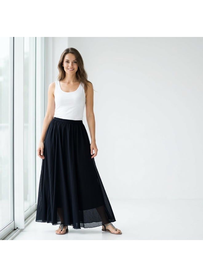 OCHENTA Women's Elastic Waist Flowing Bohemian Cotton Long Maxi Skirt for Summer Beach Holiday, Black, S - Image 3