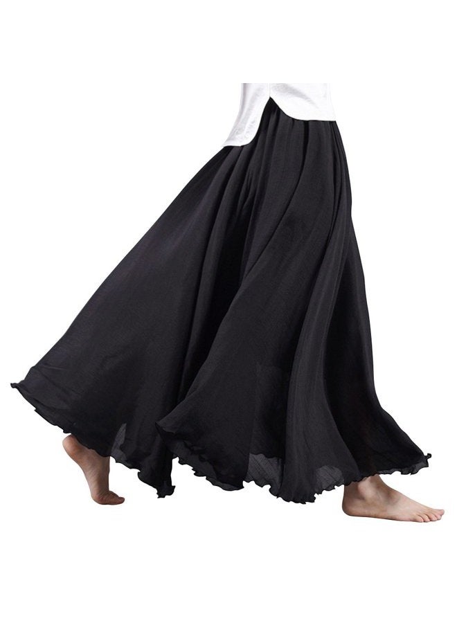 OCHENTA Women's Elastic Waist Flowing Bohemian Cotton Long Maxi Skirt for Summer Beach Holiday, Black, S - Image 2