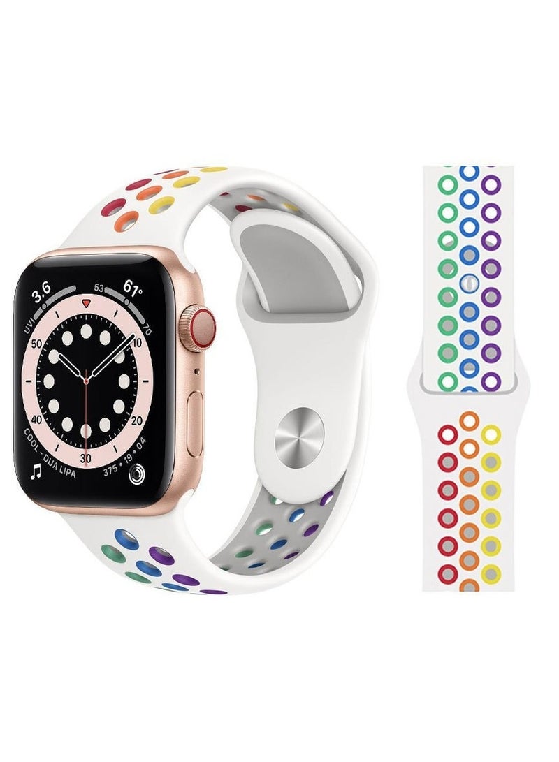 Perfii Sports Silicone Bands For Apple Watch 6/SE/5/4/3/2/1 Vibrant Strap Replacement Pride Rainbow 