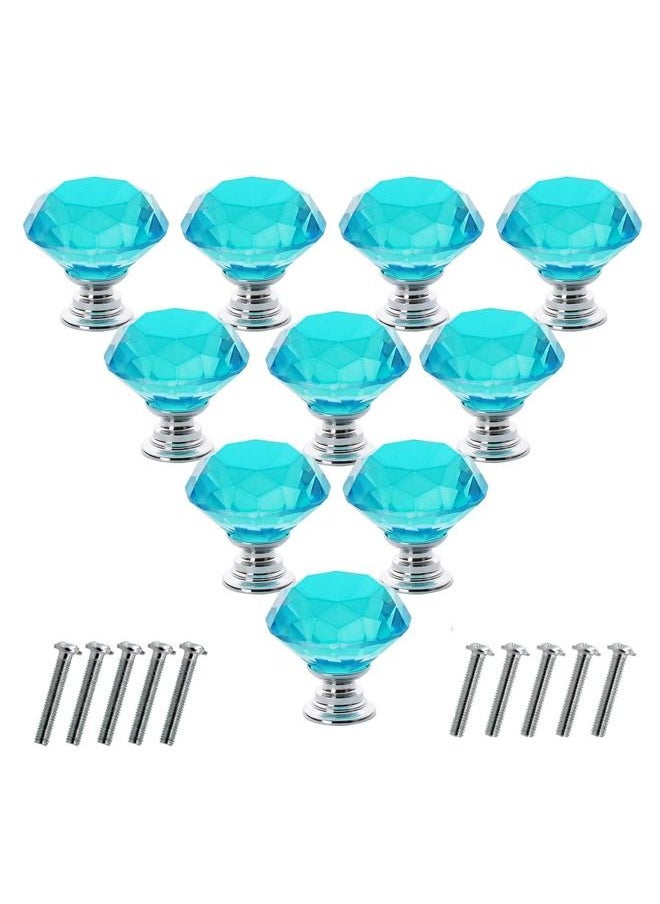 Generic 10 Pcs Crystal Glass Cabinet Knobs 30mm Diamond Shape Drawer Handles for Kitchen Cabinets Dresser Cupboard Wardrobe Pulls Sky Blue  - Image 1