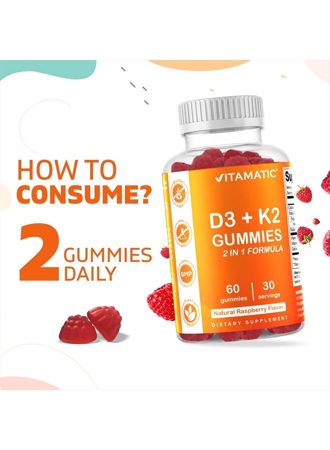 Vitamatic 2 Pack Vitamin D3 K2 Gummies - 60 Count - Supports Healthy Bone, Heart & Calcium Absorption, & Immune Health - Plant Based, Non-GMO, Gluten Free - Image 4