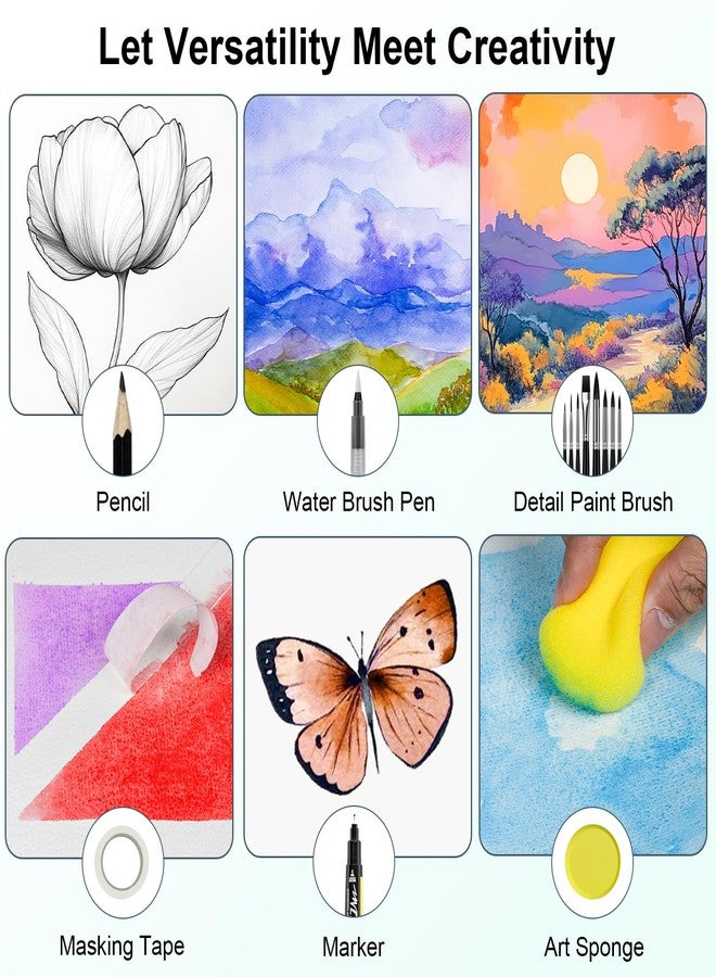 Smallbudi Watercolor Paint Set 168 Colors Including Metallic, Watercolor Kit with Case, Watercolor Paper, Paint Brushes, Palette and Accessories, Water Color Art Supplies Gift for Adults Kids Artists - Image 5