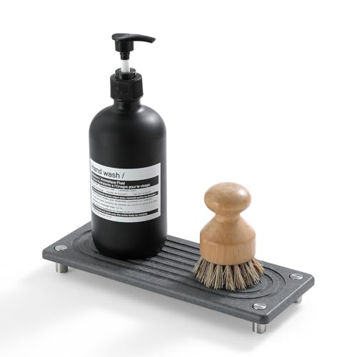 Razborci Water Absorbing Stone Sink Caddy Kitchen Sink Organizer Tray, Diatomite Bathroom Counter Tray, Faucet Drying Mat Coaster Soap Dish Rack Riser Dispenser Sponge Holder, Charcoal 10" x 4" - Image 1
