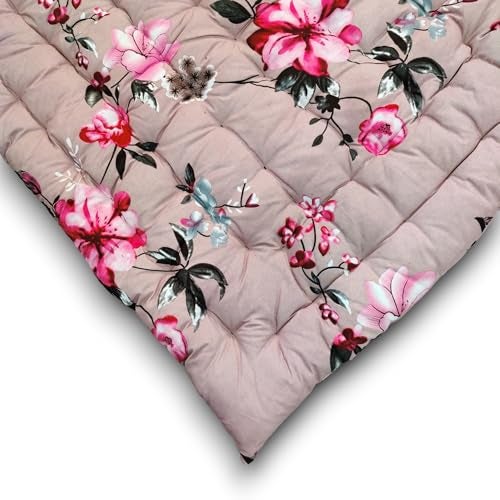 Deevine Craft Floral Floor Cotton Quilt Mattress, 60X72 inch Maroon Quilted Japanese Futon with Rose Pattern, Foldable Rollable Light Weight Sleeping Mat Queen Size Bed Mattress - Image 4