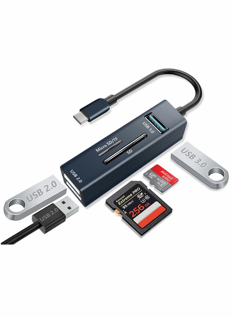5-in-1 USB 3.0 SD Card Reader & Multi-Port Hub with 3 USB Ports and Type-C OTG Adapter - Image 1