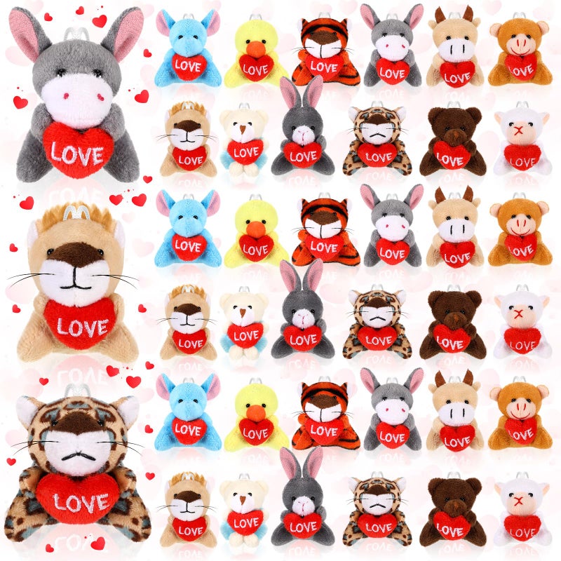 Blueweenly 36 Pcs Valentines Day Gifts Exchange for Classroom Valentine Mini Animal Plush Toys Stuffed Keychains with Heart Valentines Mini Keychain for Kids Party Favors Reward Bag Filler - Image 3