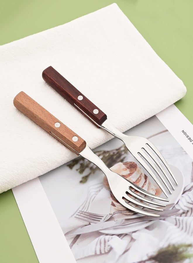 Uniturcky Dinner Forks Set of 8, Uniturcky 304 Stainless Steel Silverware Forks with Wooden Handle, Use for Dessert and Salad, Mirror Polishing, 7.9 Inches - Image 2