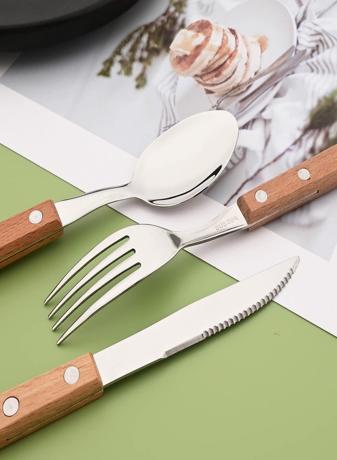 Uniturcky Dinner Forks Set of 8, Uniturcky 304 Stainless Steel Silverware Forks with Wooden Handle, Use for Dessert and Salad, Mirror Polishing, 7.9 Inches - Image 4