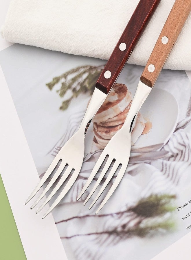 Uniturcky Dinner Forks Set of 8, Uniturcky 304 Stainless Steel Silverware Forks with Wooden Handle, Use for Dessert and Salad, Mirror Polishing, 7.9 Inches - Image 3