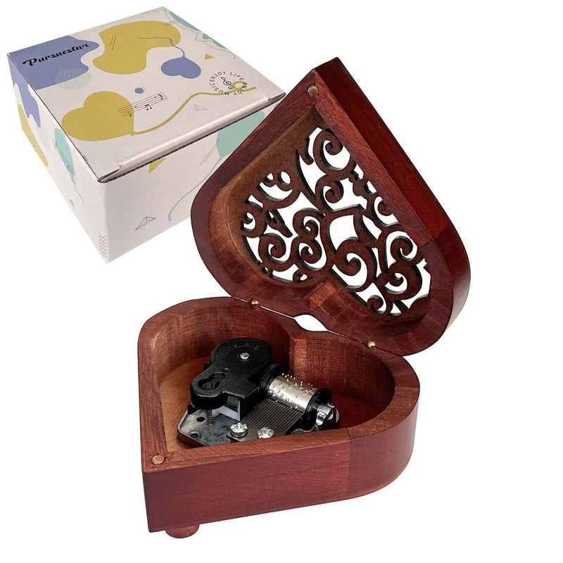 Pursuestar Pursuestar Over The Rainbow Wind Up Music Box Heart Shaped Vintage Wood Carved Mechanism Musical Gift for Lover Girlfriend Wife Husband Valentines Day Mothers Day Christmas Anniversary 