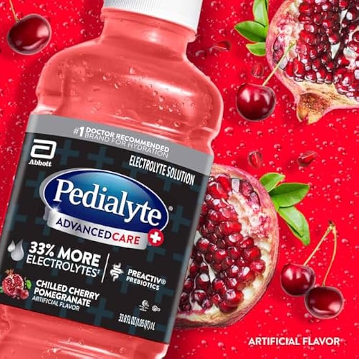 Pedialyte AdvancedCare Plus Electrolyte Hydration Drink, Has 33% More Electrolytes and Has PreActiv Prebiotics, Chilled Cherry Pomegranate, 1 Liter, Pack of 4 - Image 2