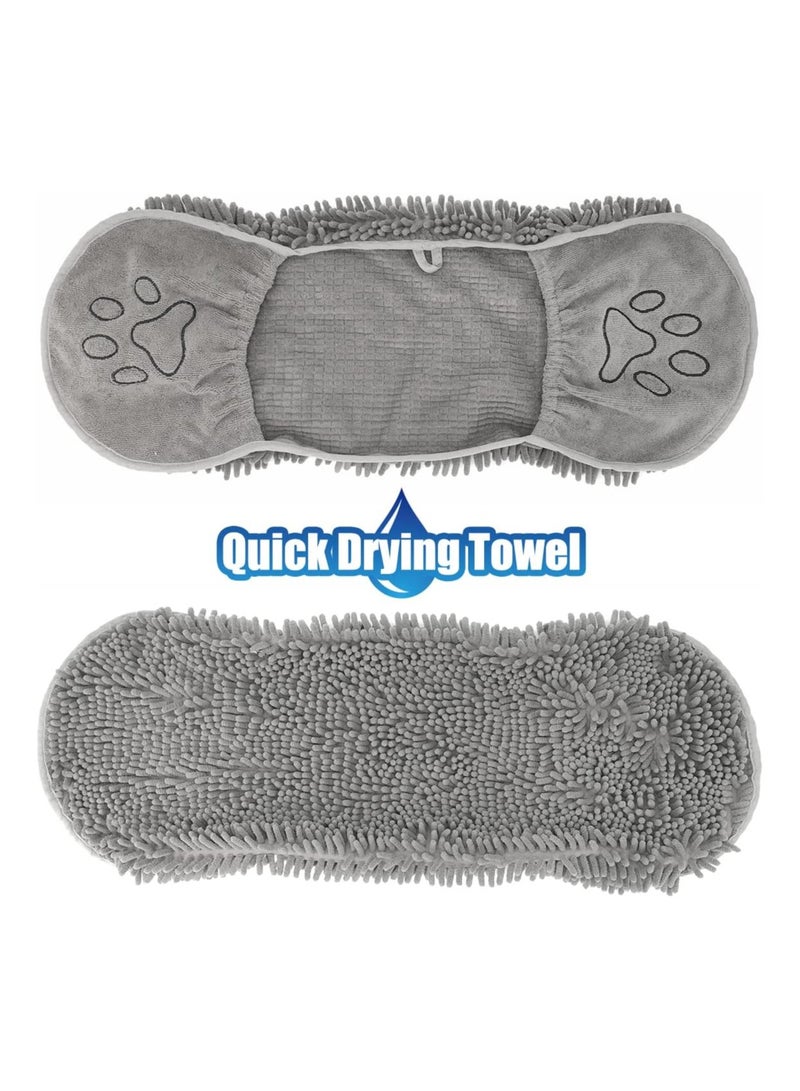 Chenille Dog Drying Towel Super Absorbent Microfiber Dog Bath Towels for Drying Dogs Cats Shammy Clean Gloves for Pet Puppy Kitten Paws Machine Washable Grey 35x80cm