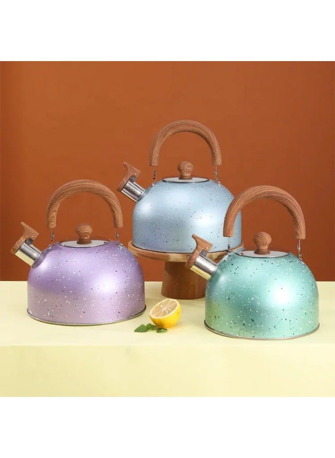 Stainless Steel Large Capacity Sound Kettle Wood Grain Kettle Outdoor Teapot Spray Color Gas Induction Cooker Applicable-Color:Star Point Color (wood Grain Handle)-Capacity:2L - Image 3