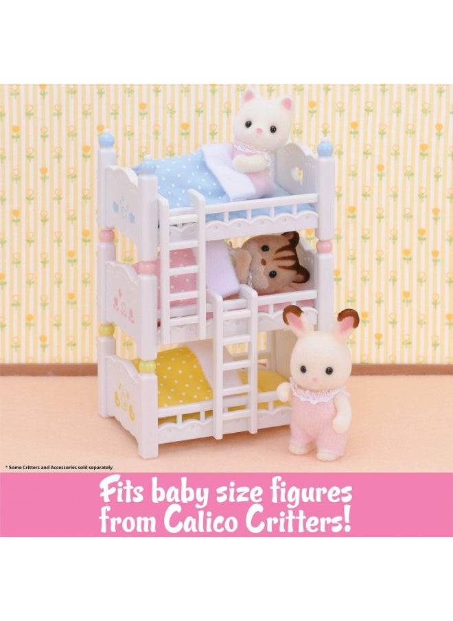 Calico Critters Triple Baby Bunk Beds, Dollhouse Toy Furniture, Multicolor, basic (CC2624), Set includes three beds, three mattresses with pillows, three blankets and two ladders