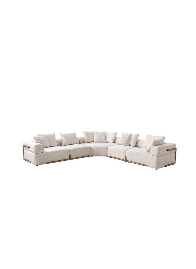 DANUBE HOME Danube Home Galaxy 7 Seater Sectional Corner Fabric Sofa Modern Design L Shape Sofas Comfortable Living Room Furniture L 351 x W 248 x H 65 cm Beige/Brown  - Image 1