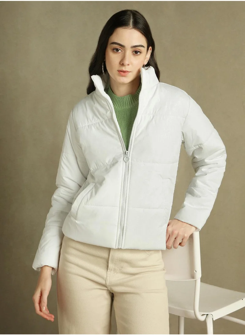 دينيس لينغو Women's White 100% Polyester Solid Regular Fit Jacket