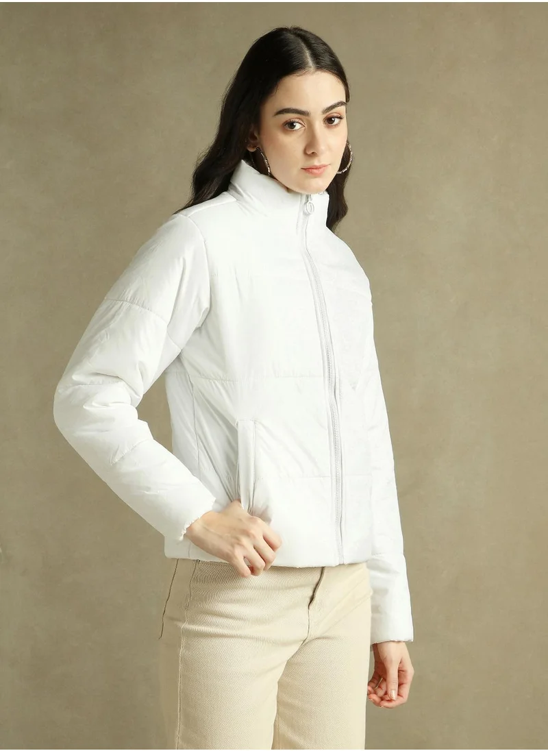 دينيس لينغو Women's White 100% Polyester Solid Regular Fit Jacket