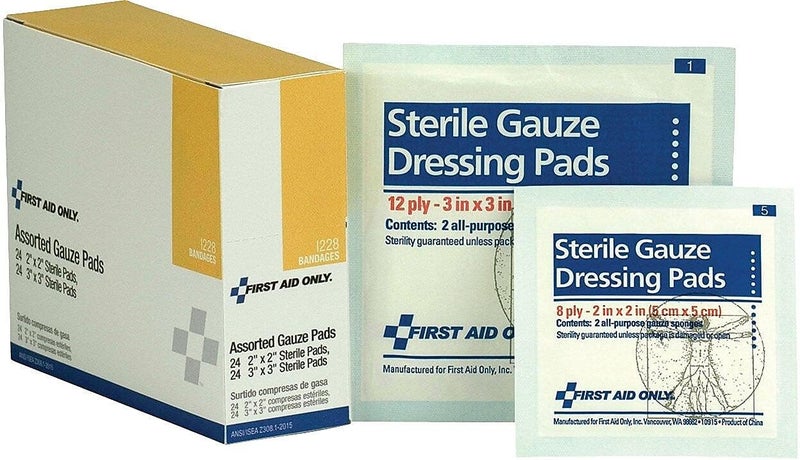 First Aid Only Assorted Gauze Pads - 48 Sterile Dressing Pads (24 of 2"x2" and 24 of 3"x3") - Image 1