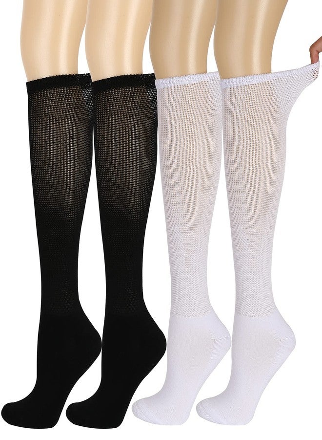 Athlemo Diabetic Socks for Men & Women, 4 Pairs, Knee High, Black & White, Size M (9-11), Unisex Adult, Health-Conscious or Active - Image 1