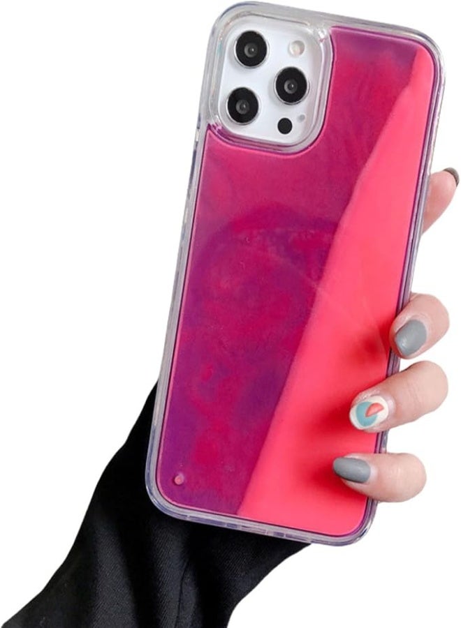 AROAQ Luminous Liquid Glitter iPhone Case – Glow-in-the-Dark Quicksand Protective Phone Cover for iPhone 12/13/14/15/16 Pro Max/Plus – Shockproof TPU Shell with Floating Glitter, Fluorescent Colors, Pink - Image 1