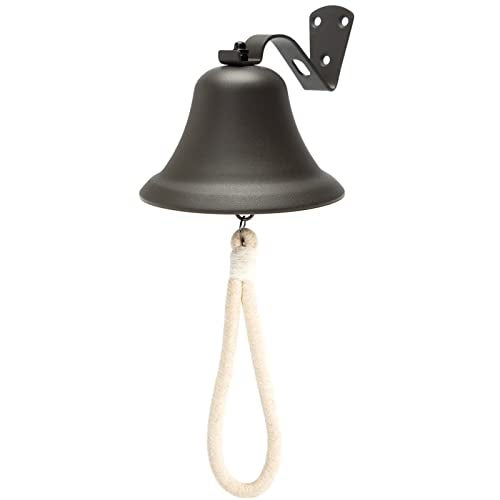WMM Black Hanging Dinner Bell with Outdoor Mount, Indoor Use, Nautical/Door/Church Design, Rope Included - Image 1