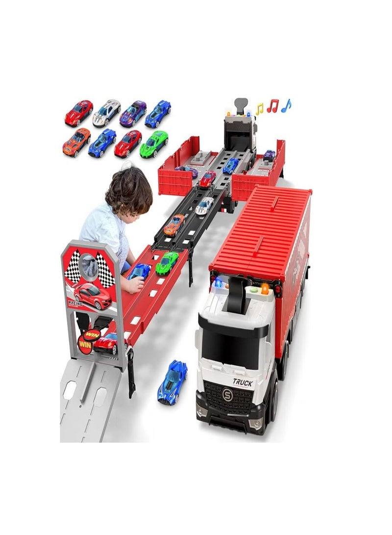 Racing Car Toy with Slots and Foldable Container Toy with 8 Alloy Cars, Car Playset for Kids Ages 3 and Up, Boys Girls - Image 1